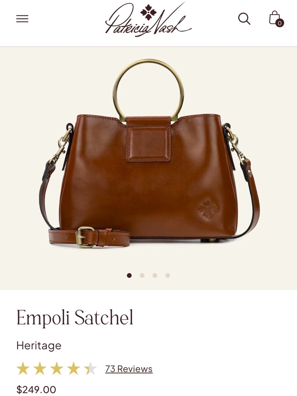 Patricia Nash Brown Leather Satchel with Ring Handle